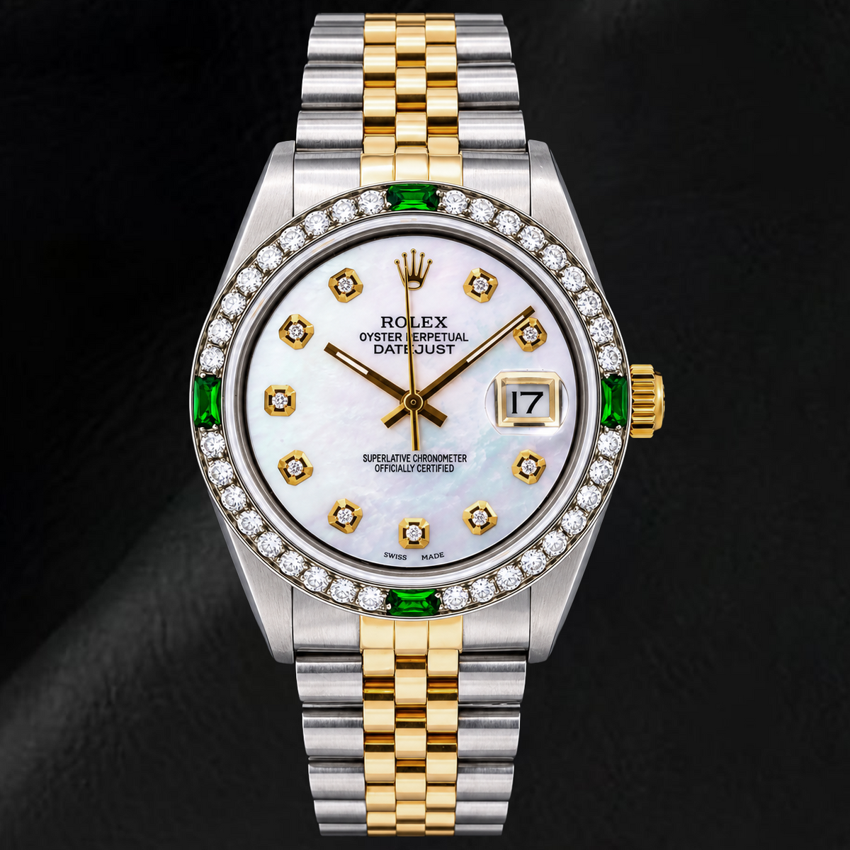 Rolex Datejust 16013 36mm White Mother of Pearl Diamond Dial Two Tone Watch