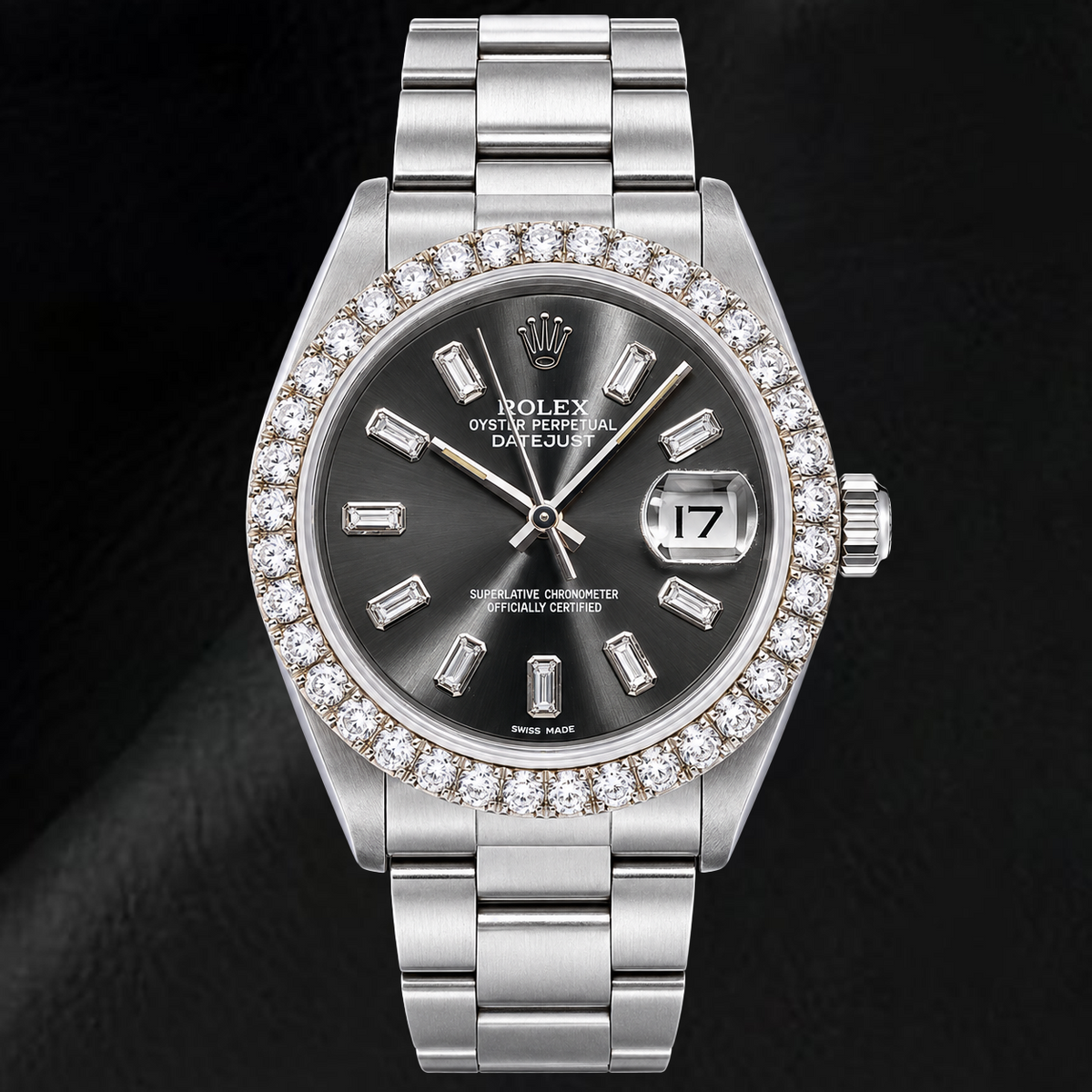 Rolex Datejust 16014 36mm Gray Baguette Diamond Dial Stainless Steel Watch