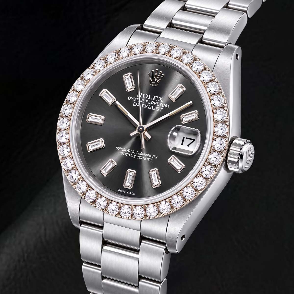 Rolex Datejust 16014 36mm Gray Baguette Diamond Dial Stainless Steel Watch