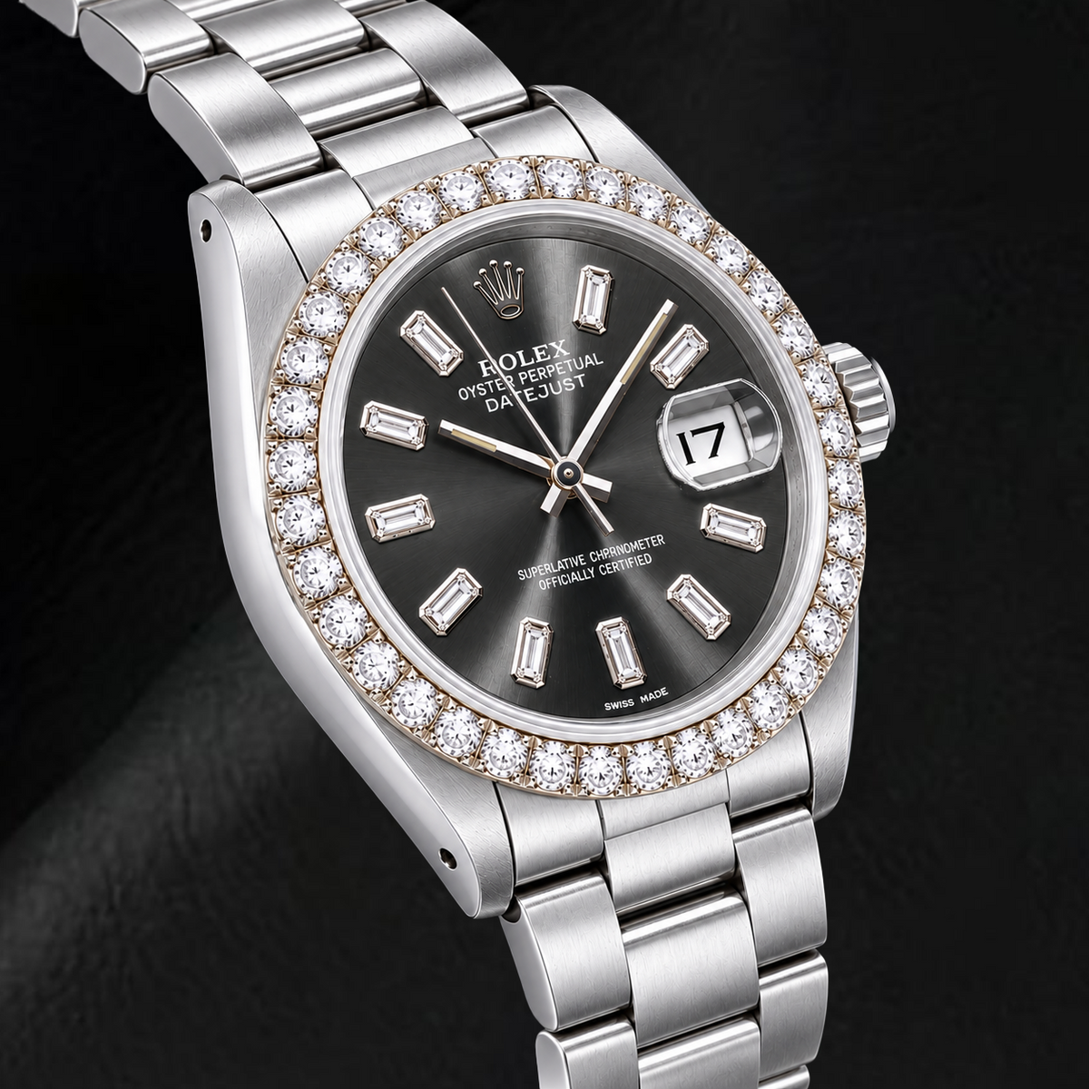 Rolex Datejust 16014 36mm Gray Baguette Diamond Dial Stainless Steel Watch