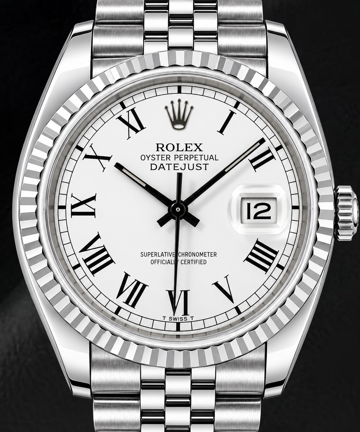 Rolex Datejust 1603 36mm White Roman Dial Stainless Steel Watch