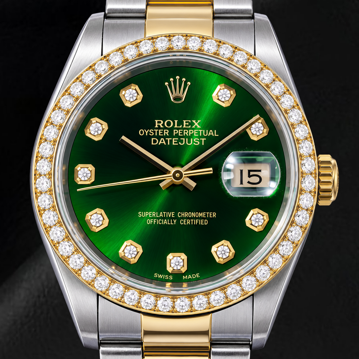 Rolex Datejust 16203 36mm Green Diamond Dial Two Tone Watch