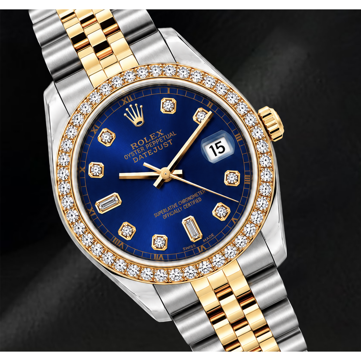 Rolex Datejust 16233 36mm Blue Diamond Dial Two Tone Watch