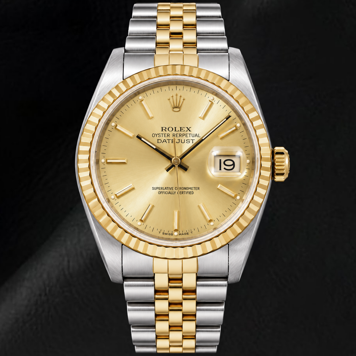 Rolex Datejust 16233 36mm Champagne Stick Dial Two Tone Watch