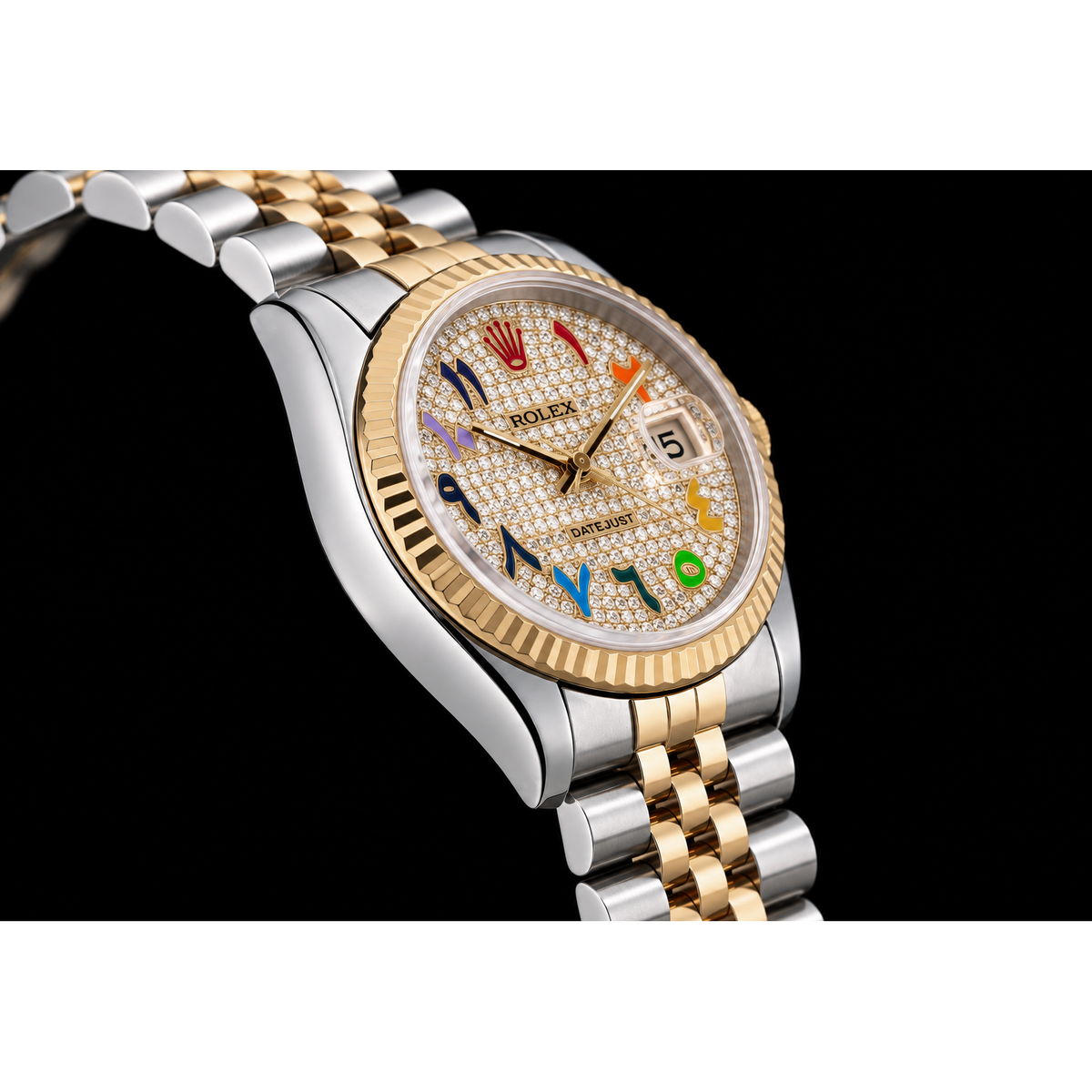 Rolex Datejust 16233 36mm Rainbow Eastern Arabic Diamond Dial Two Tone Watch