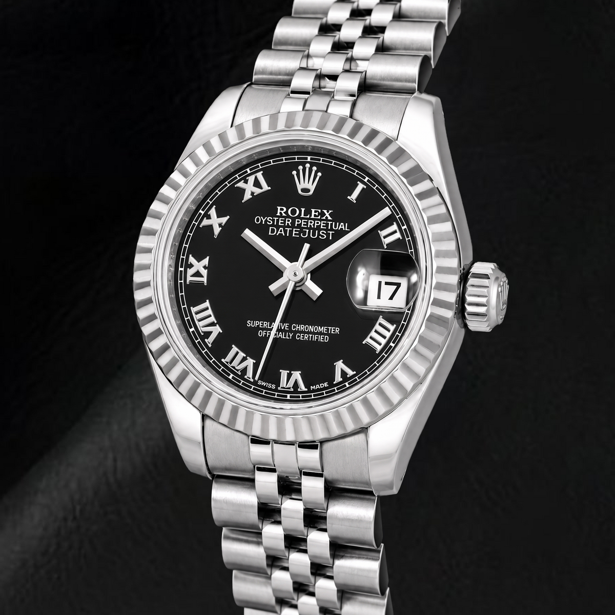 Rolex Datejust 179174 26mm Black Roman Dial Stainless Steel Watch