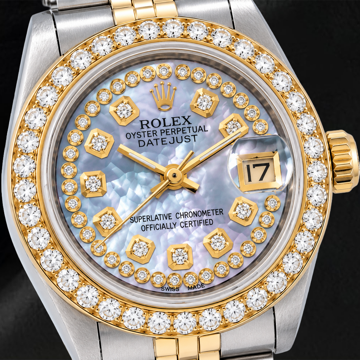 Rolex Datejust 26mm Blue Mother of Pearl String Diamond Dial Two Tone Jubilee Bracelet Watch
