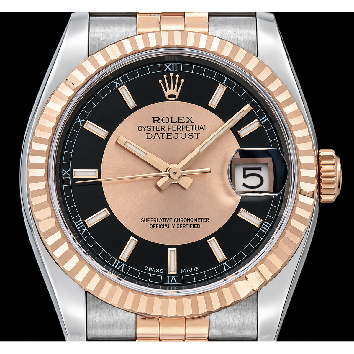 Rolex Datejust 36mm 116231 Black Dial Rose Gold and Stainless Steel Watch