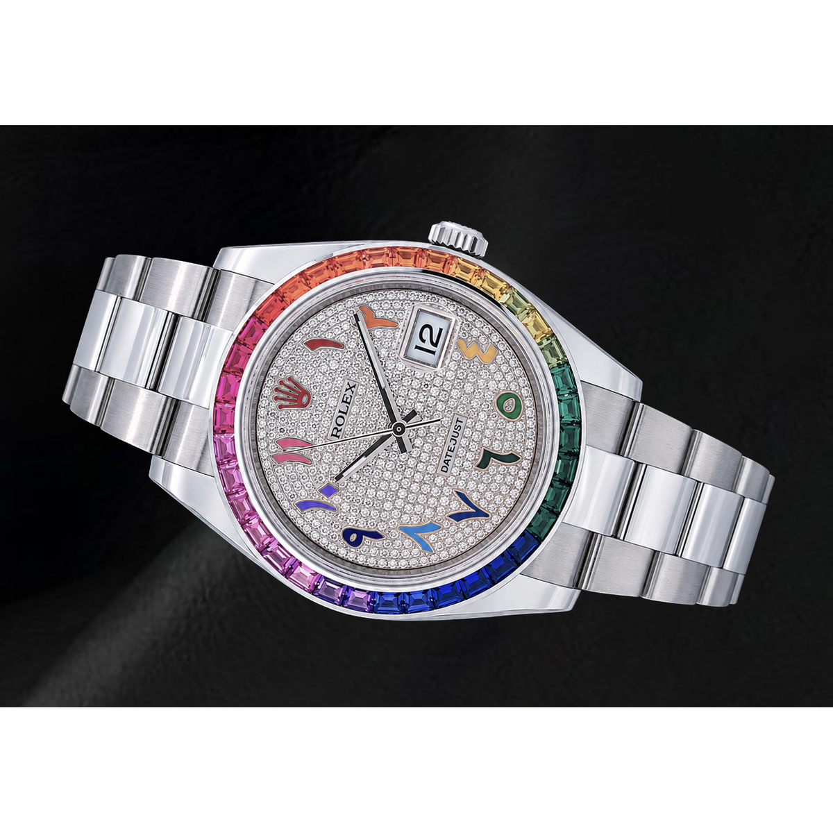 Rolex Datejust 41mm 126300 Diamond Paved Rainbow Eastern Arabic Dial Stainless Steel Watch