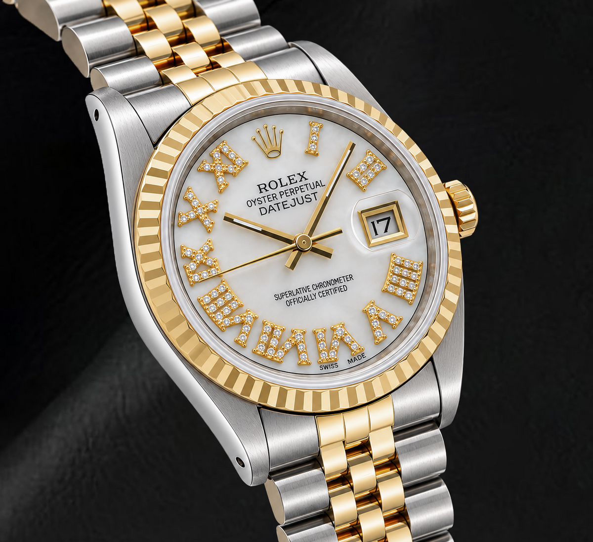 Rolex Datejust 68273 31mm White Mother of Pearl Roman Diamond Dial Two Tone Watch