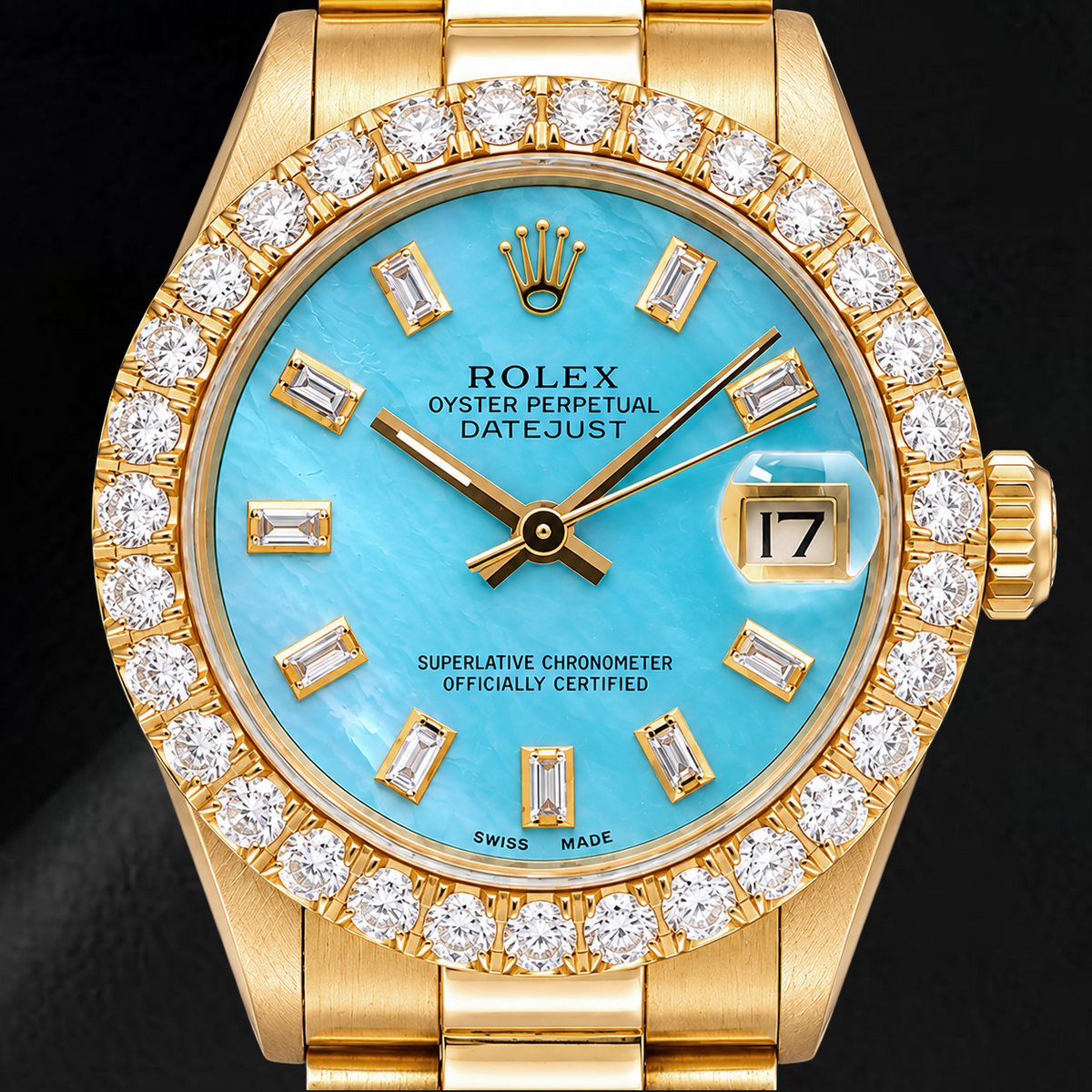 Rolex Datejust 68278 31mm Blue Mother of Pearl Diamond Dial Yellow Gold Watch