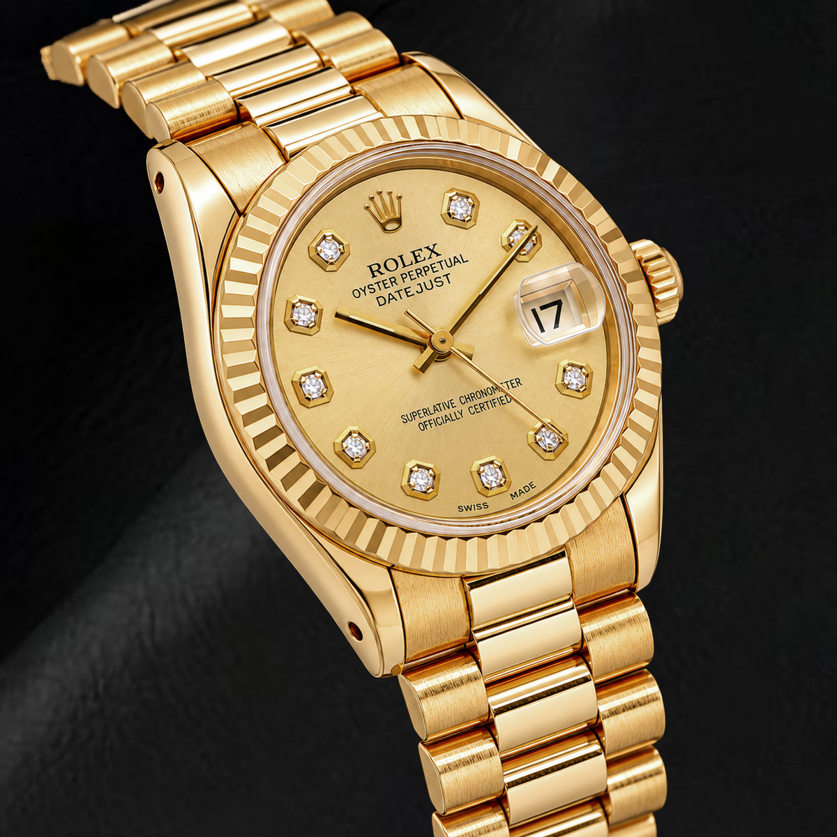 Rolex Datejust 68278 31mm Champagne Diamond Dial Yellow Gold Watch