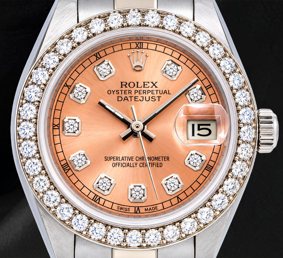 Rolex Datejust 69160 26mm Salmon Diamond Dial Stainless Steel Oyster Bracelet Watch