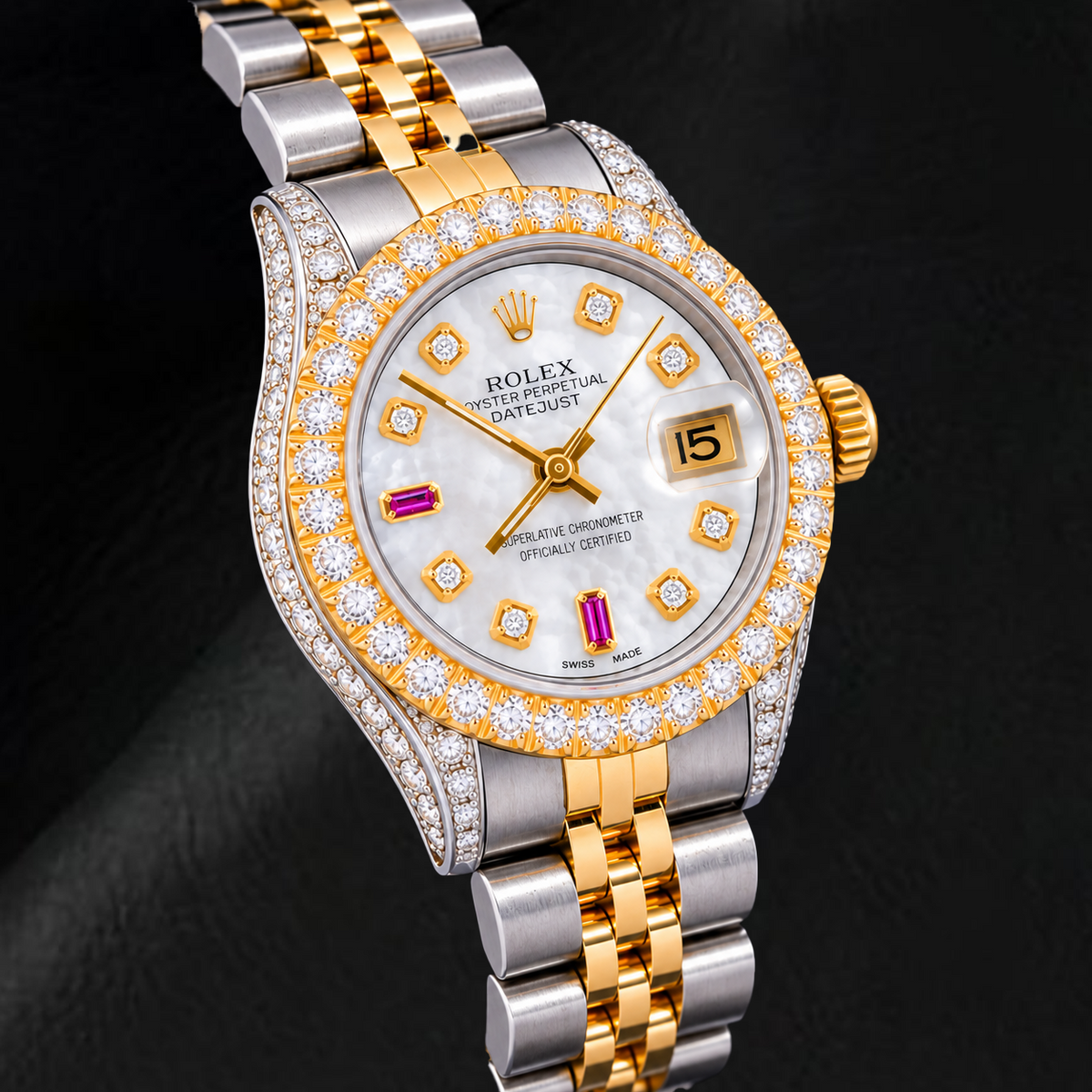 Rolex Datejust 69173 26mm White Mother of Pearl Diamond Dial Two Tone Watch