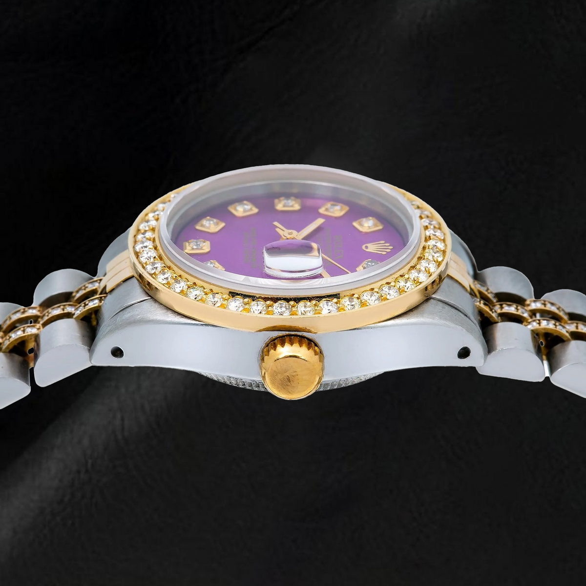 Rolex Datejust 6917 26mm Purple Diamond Dial Two Tone Semi Diamond Jubilee Bracelet Watch
