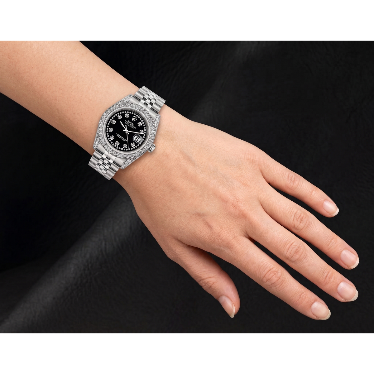 Rolex Datejust Black String Diamond Dial 26mm Stainless Steel 6916 Watch
