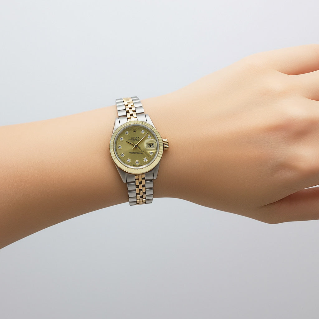 Rolex Datejust Champagne Diamond Dial 26 mm Year 2001 Two Tone Watch P4