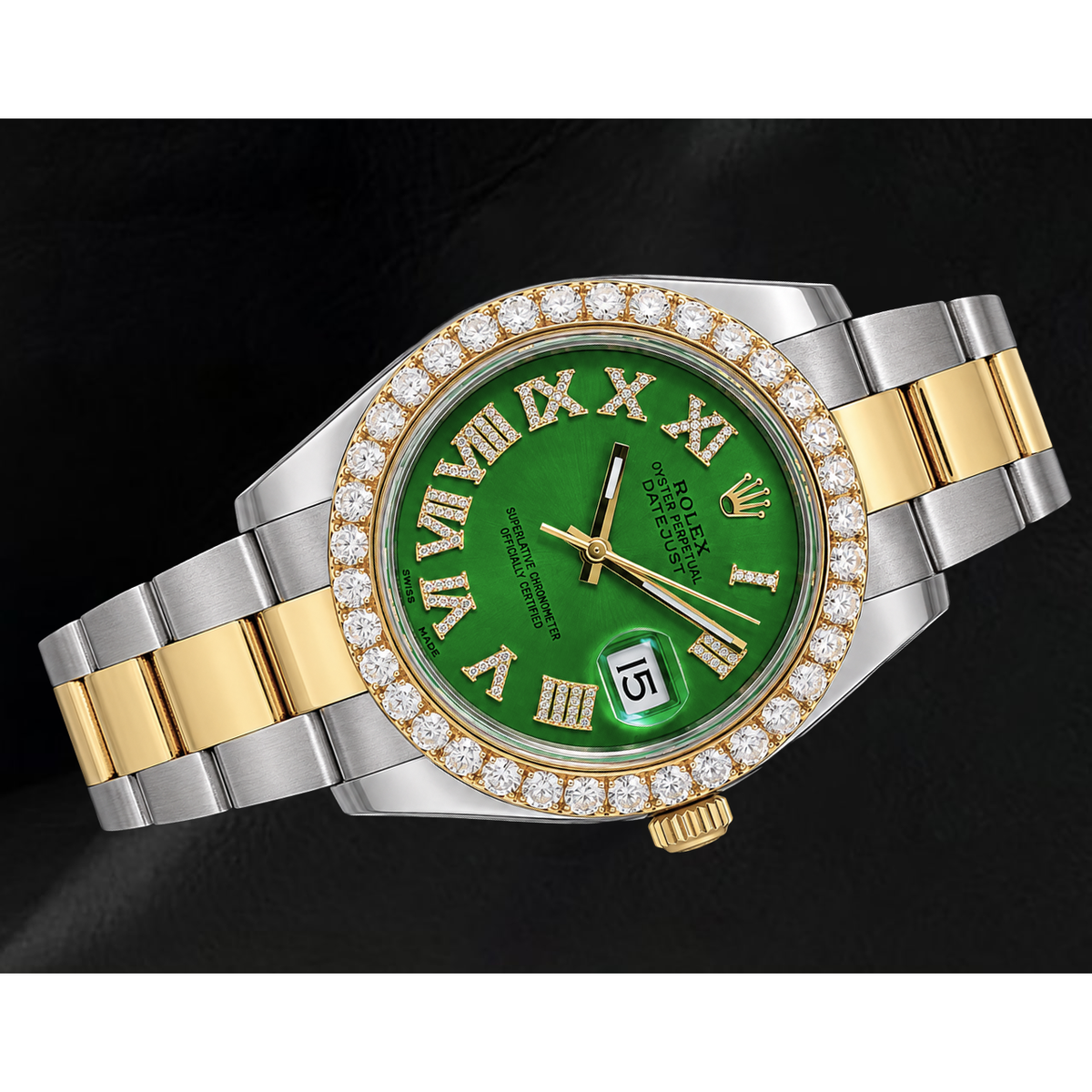 Rolex Datejust II 41mm 116333 Green Roman Diamond Dial Two Tone Watch