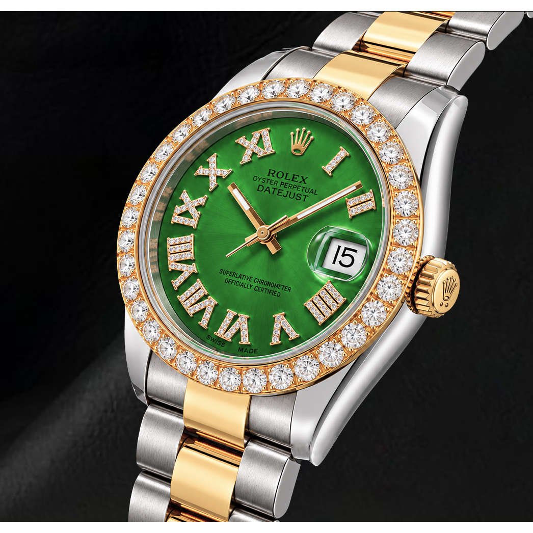 Rolex Datejust II 41mm 116333 Green Roman Diamond Dial Two Tone Watch