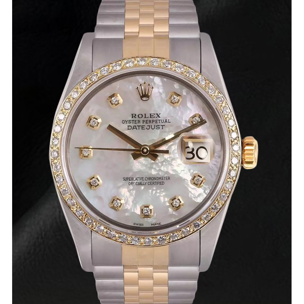Rolex Datejust Men Watch Mother Of Pearl Diamond Dial Two Tone