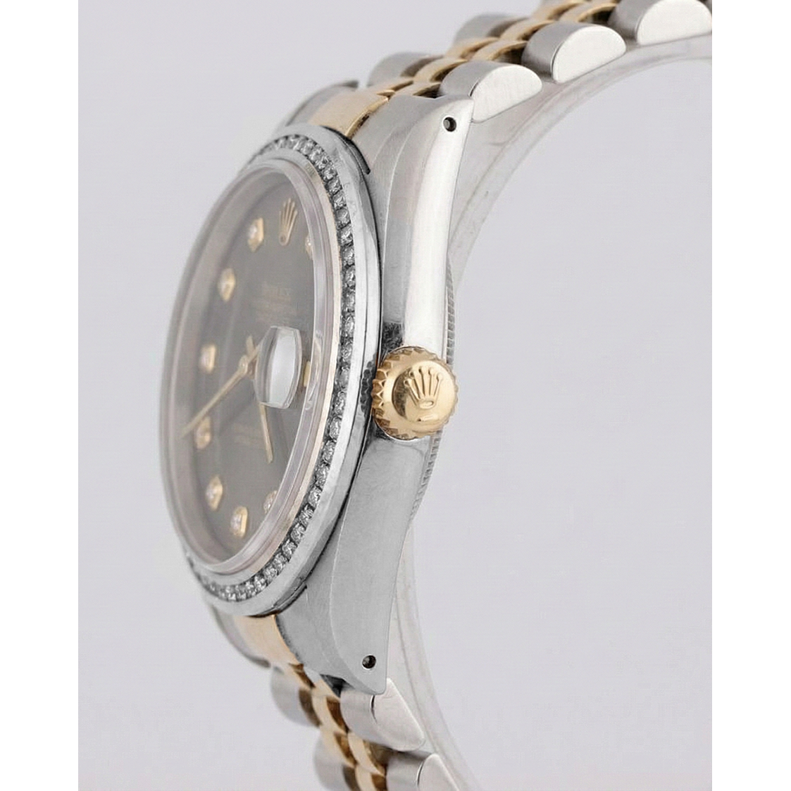 Rolex Datejust Watch Two Tone Men Channel Bezel Diamond