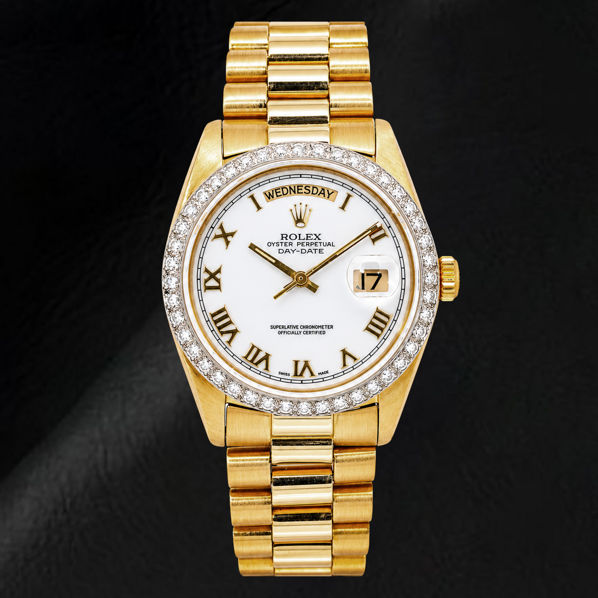 Rolex Day-Date 18038 36mm White Roman Dial Yellow Gold Watch
