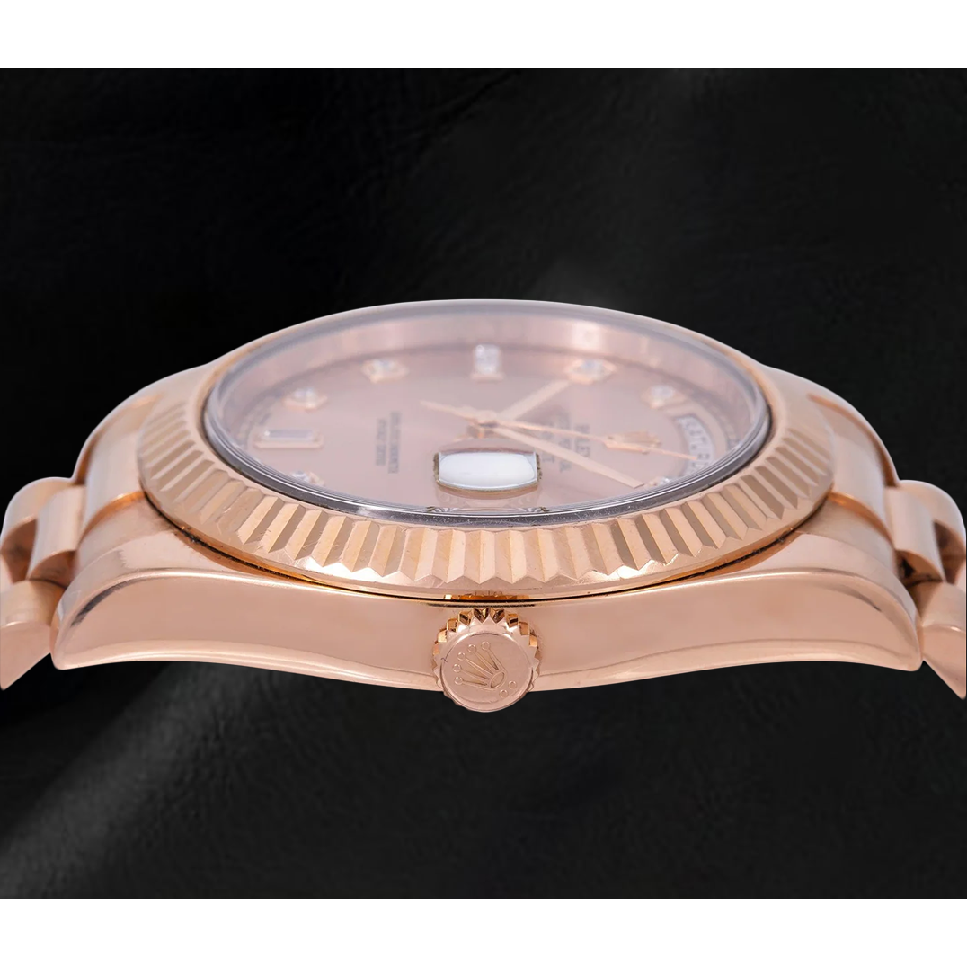 Rolex Day Date II 218235 41mm Salmon Diamond Dial Rose Gold Watch