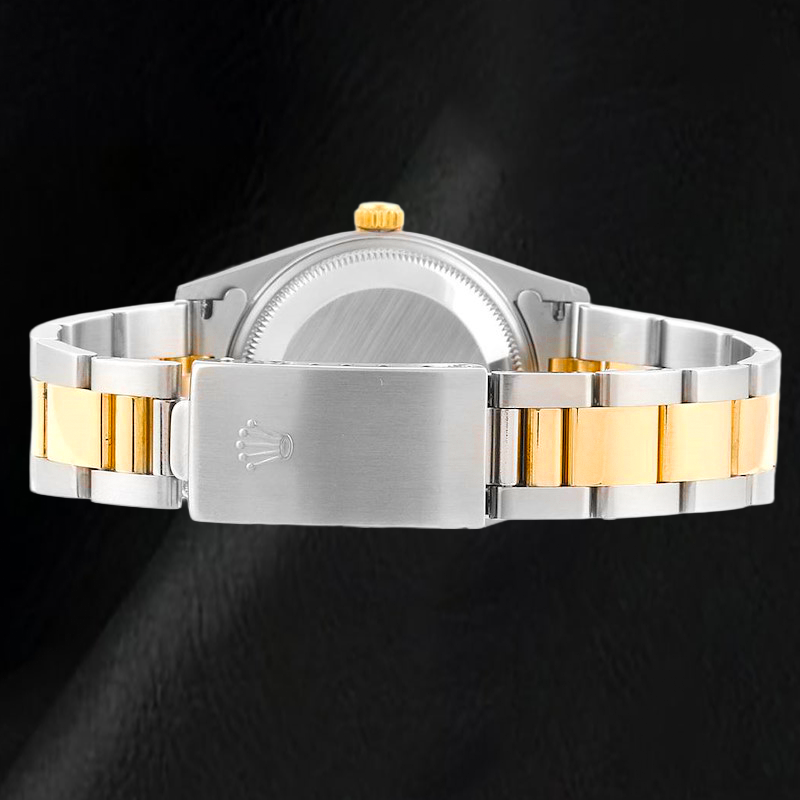 Rolex Oyster Perpetual 14203 34mm Champagne Stick Dial Two Tone Watch