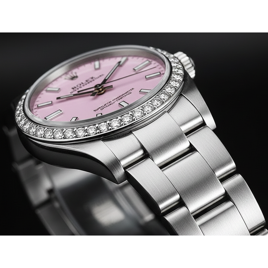 Rolex Oyster Perpetual Iced Bezel Stainless Steel Ladies Watch