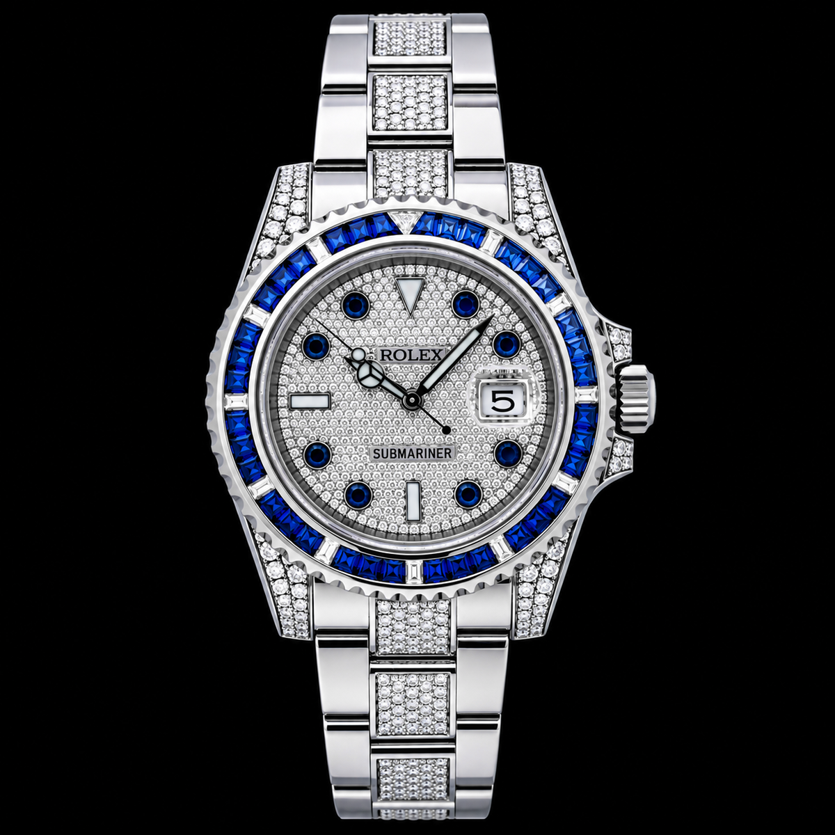 Rolex Submariner Date 116610 40mm Diamond Dial With Blue Sapphire Watch Stainless Steel Oyster Bracelet