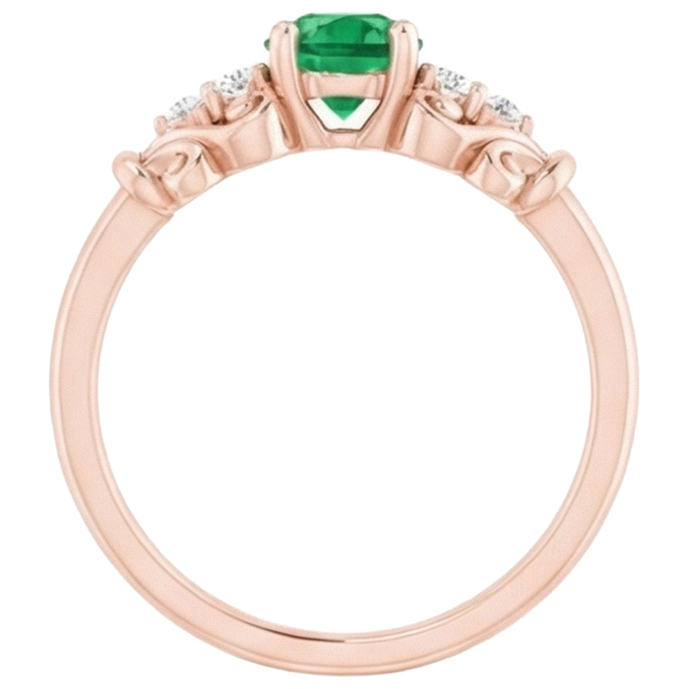 Rose Gold 14K Natural Earth Mined Diamond Round Green Emerald GIA Ring 1.40 Carats
