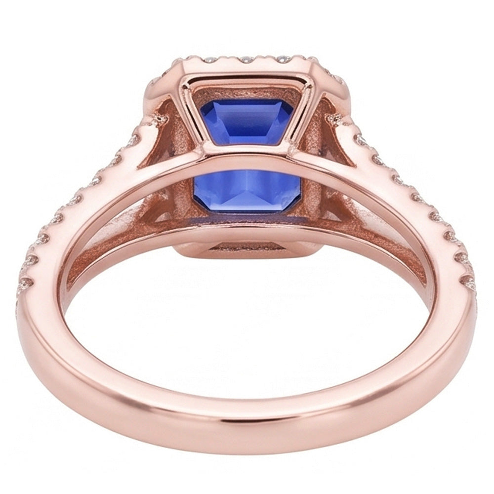 Rose Gold Halo Natural Earth Mined Diamond Emerald Sapphire Split Shank Jewelry 3 Carats