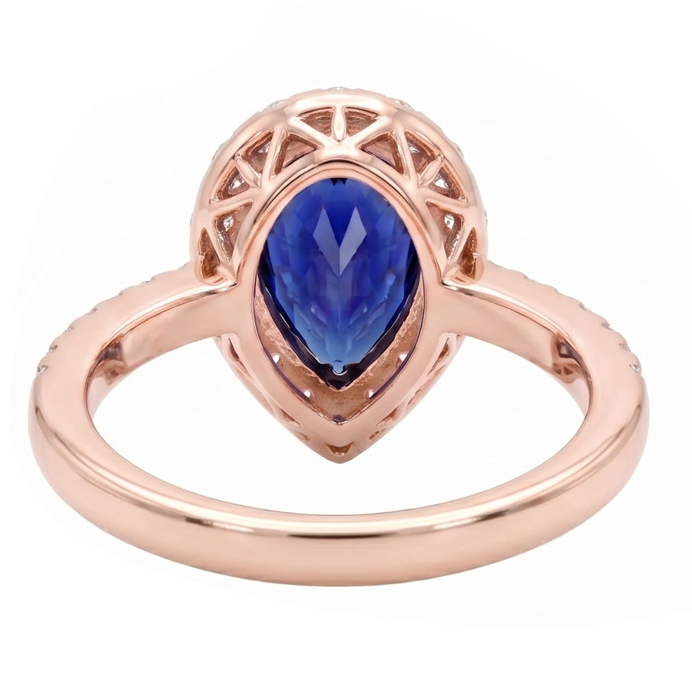 Rose Gold Halo Wedding Ring Ceylon Sapphire & Natural Earth Mined Diamonds 4 Carats