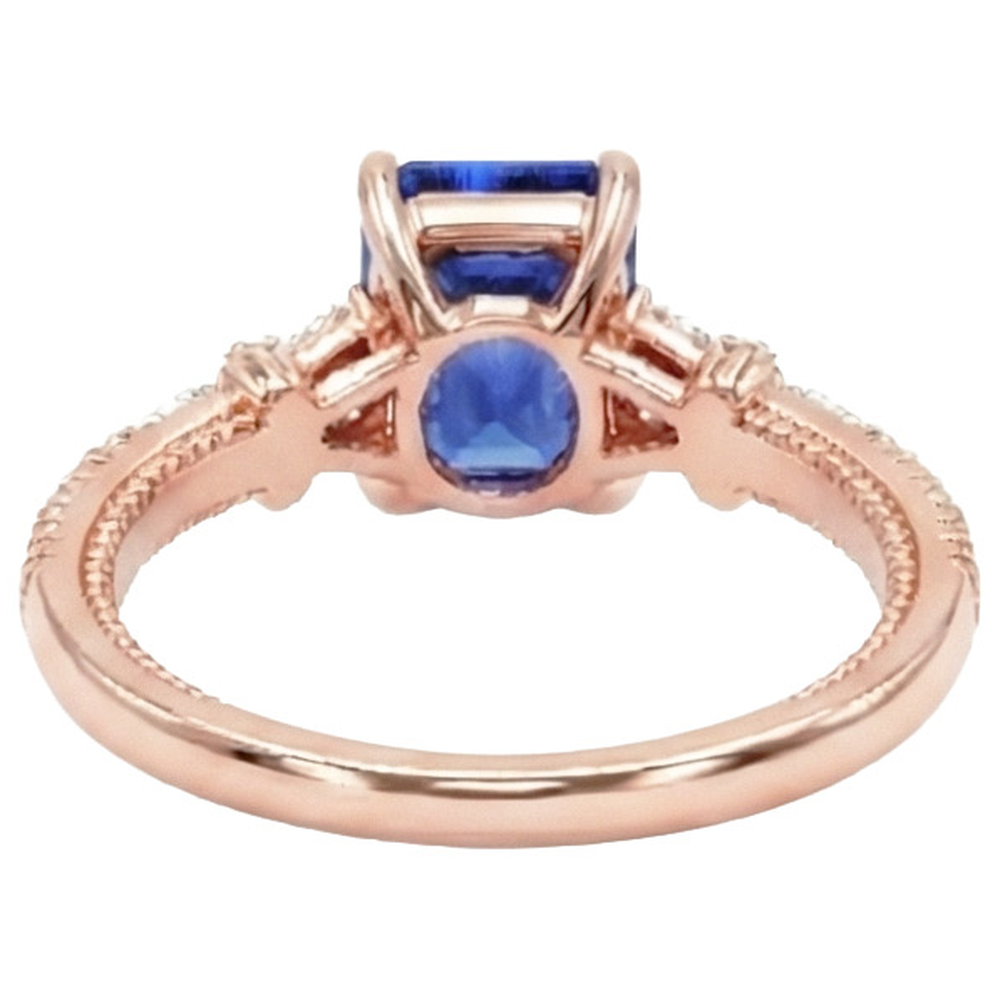 Rose Gold Natural Earth Mined Diamond Pave Setting Ring Radiant Blue Sapphire 4 Carats