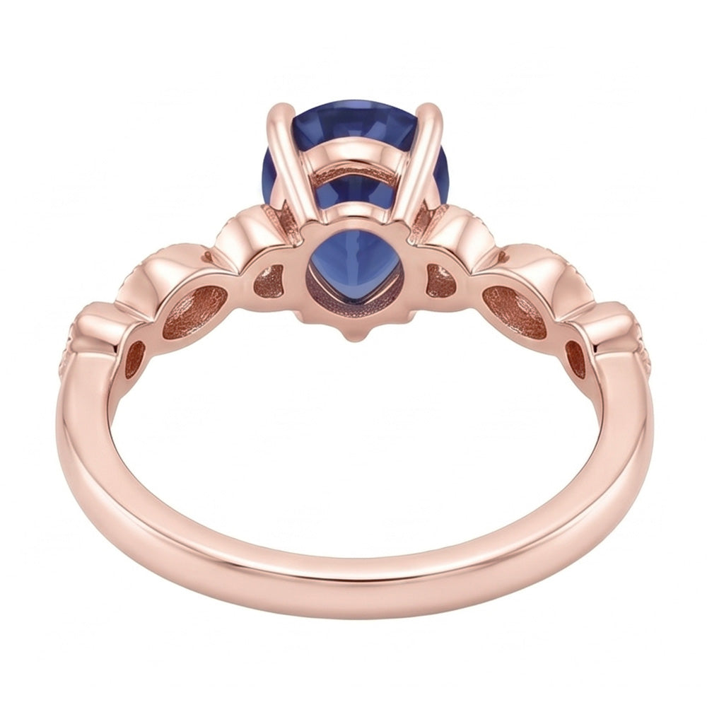 Rose Gold Sapphire Ring Vintage Style Pear & Round Natural Earth Mined Diamonds 4 Carats