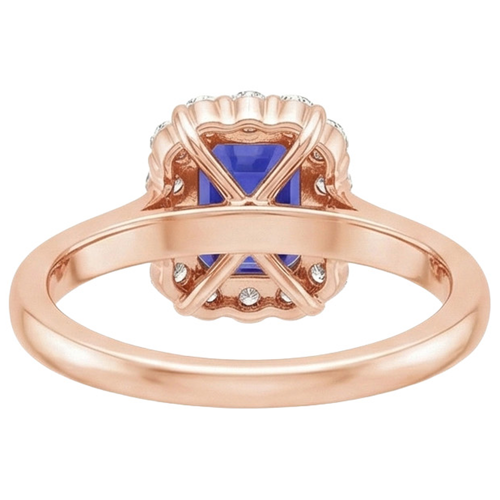 Rose Gold Women's Halo Ceylon Sapphire Emerald & Natural Earth Mined Diamond Ring 4 Carats
