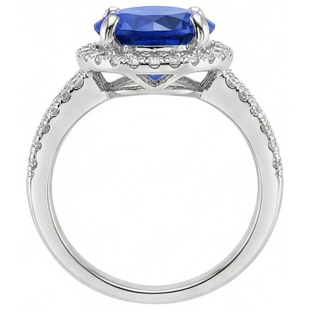 Round Brilliant Cut & Sri Lanka Sapphire 4.15 Ct. Natural Earth Mined Diamond Ring WG 14K