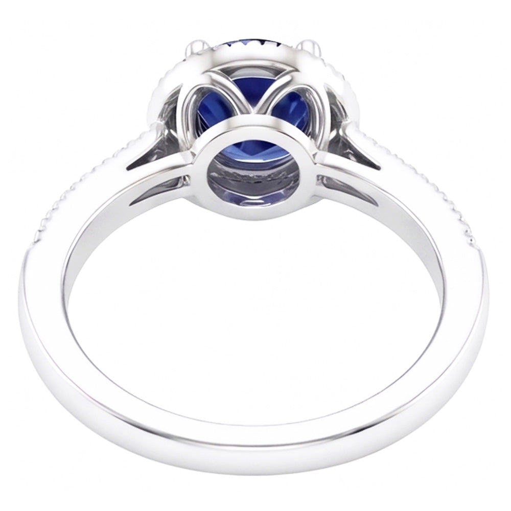 Round Ceylon Sapphire Halo Natural Earth Mined Diamond Ring White Gold Jewelry 1.5 Ct.