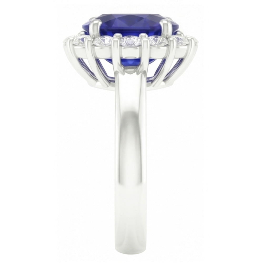 Round Cut 2.50 Ct Sri Lankan Sapphire And Natural Earth Mined Diamonds Ring White Gold 14K