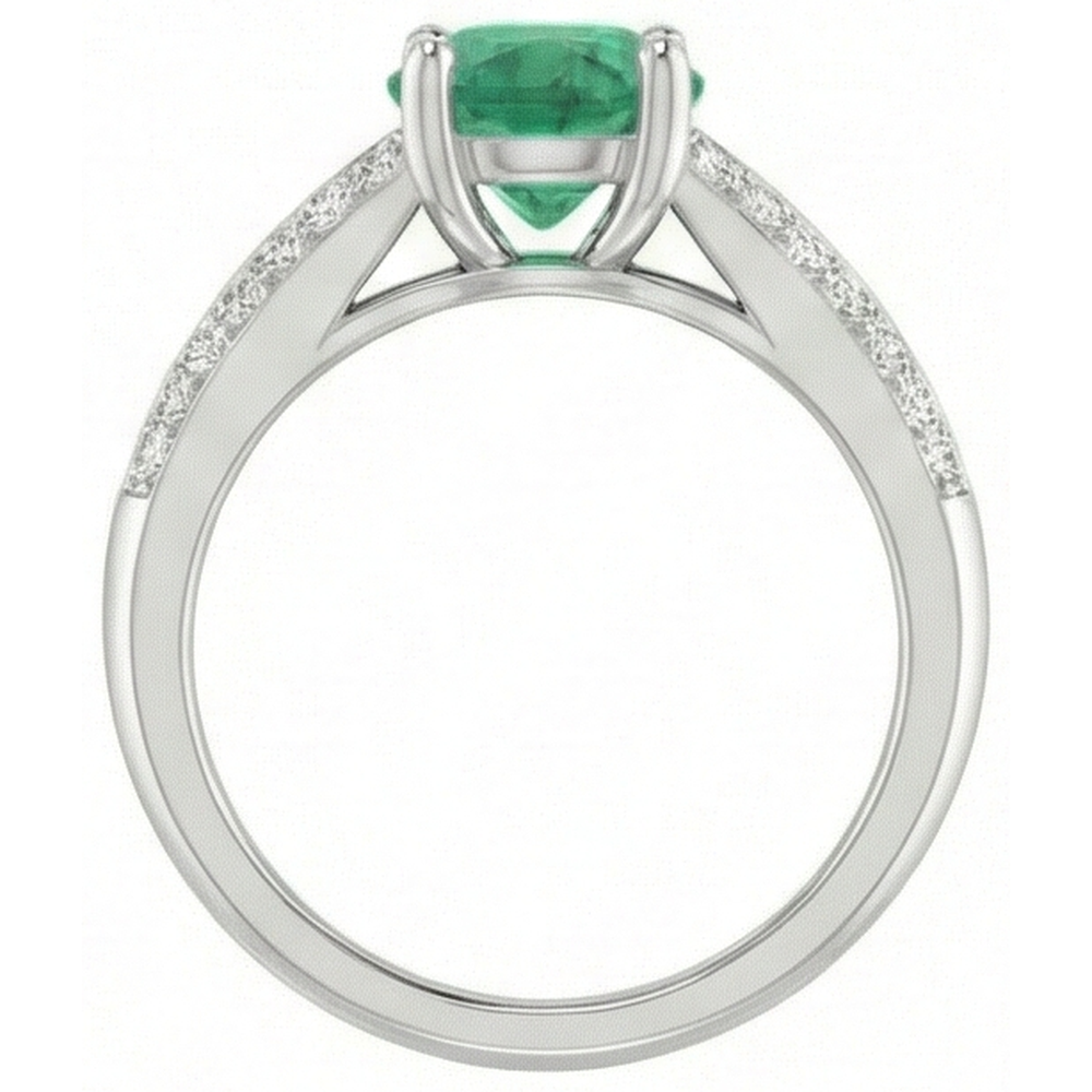 Round Cut 2.60 Ct. Green Emerald GIA And Natural Earth Mined Diamonds Anniversary Ring White Gold
