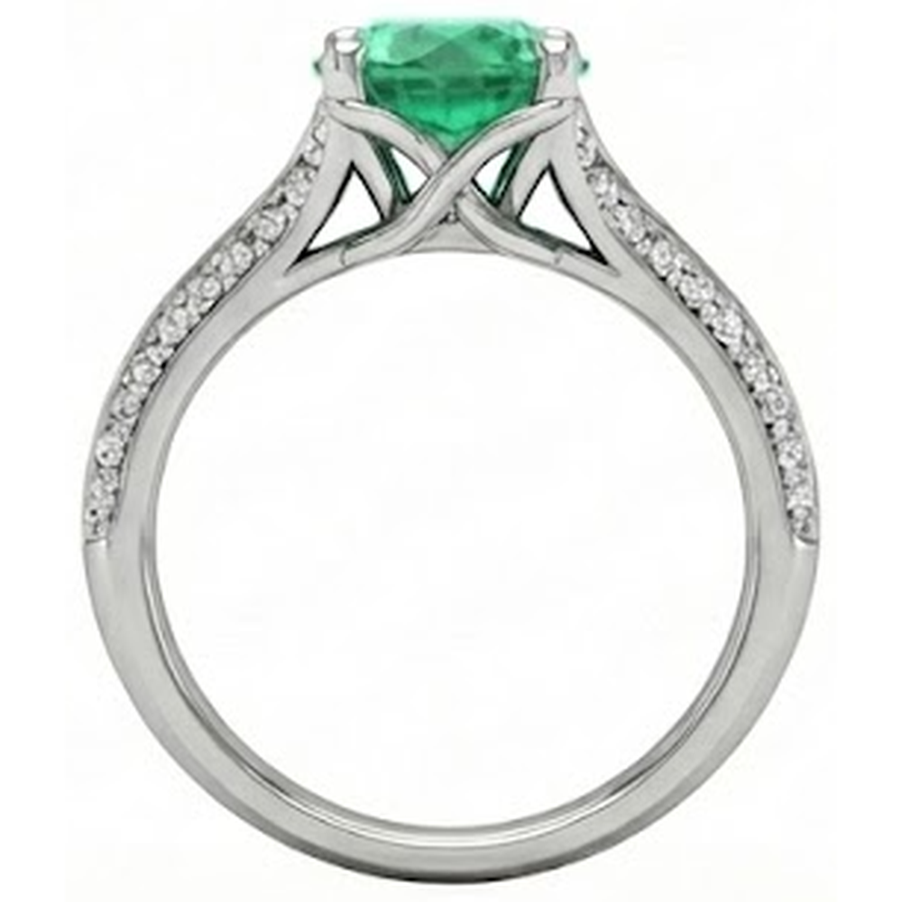 Round Cut 3.20 Ct. Green Emerald GIA And Natural Earth Mined Diamonds Wedding Ring Gold White 14K