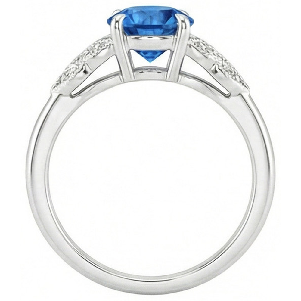 Round Cut Blue Sapphire With Natural Earth Mined Diamonds 2.25 Ct Ring New White Gold 14K