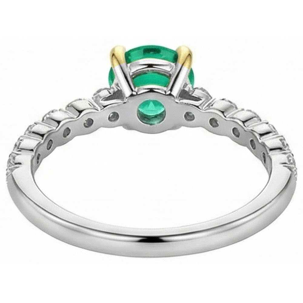 Natural Real ( Not Lab Grown ) Round Cut Diamond Green Emerald GIA Ring