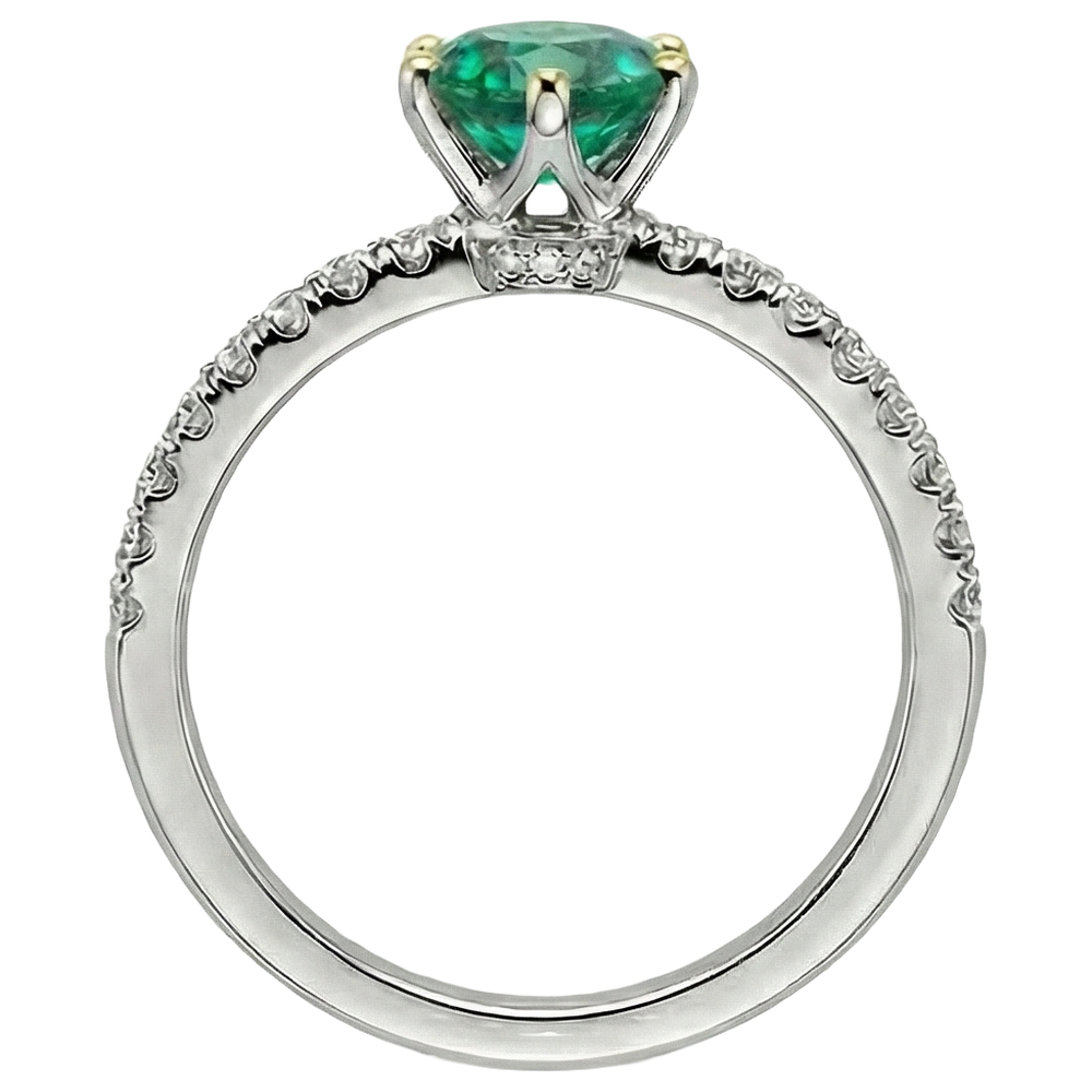 Natural Real ( Not Lab Grown ) Round Cut Gemstone Ring AAA Green Emerald GIA