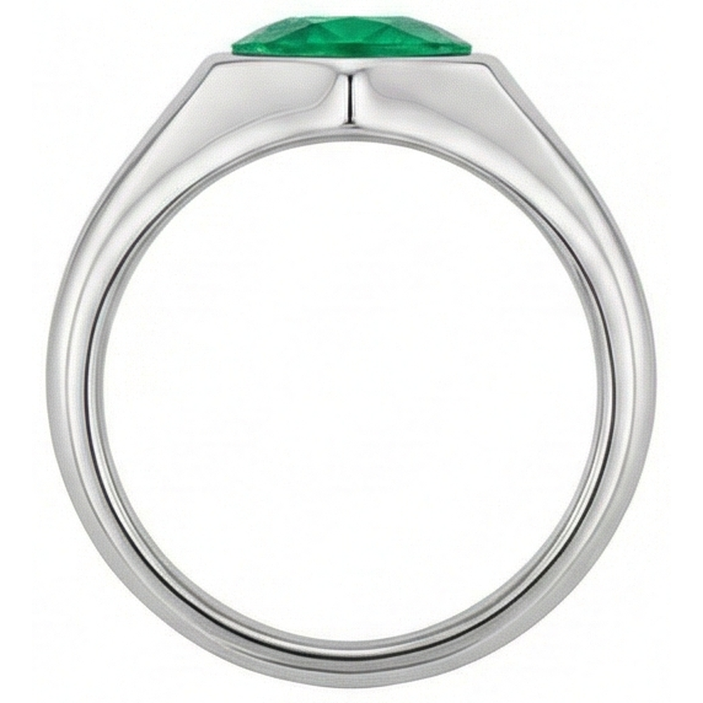 Natural Real ( Not Lab Grown ) Round Cut Gents Ring Green Emerald GIA Flush Setting