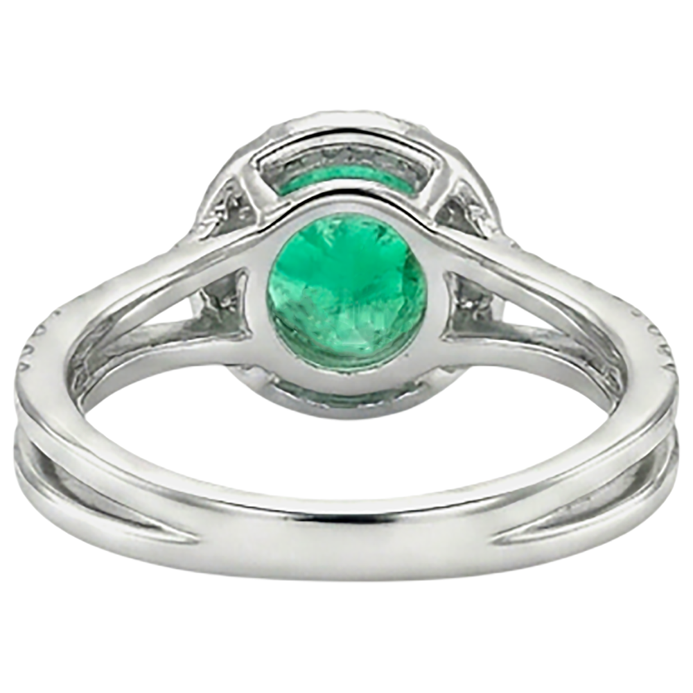 Natural Real ( Not Lab Grown ) Round Cut Green Emerald GIA Halo Ring Split Shank Diamond Jewelry