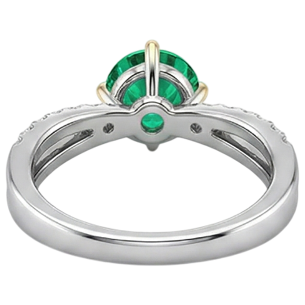 Natural Real ( Not Lab Grown ) Round Cut Green Emerald GIA Ring Split Shank Eagle Claw Prongs