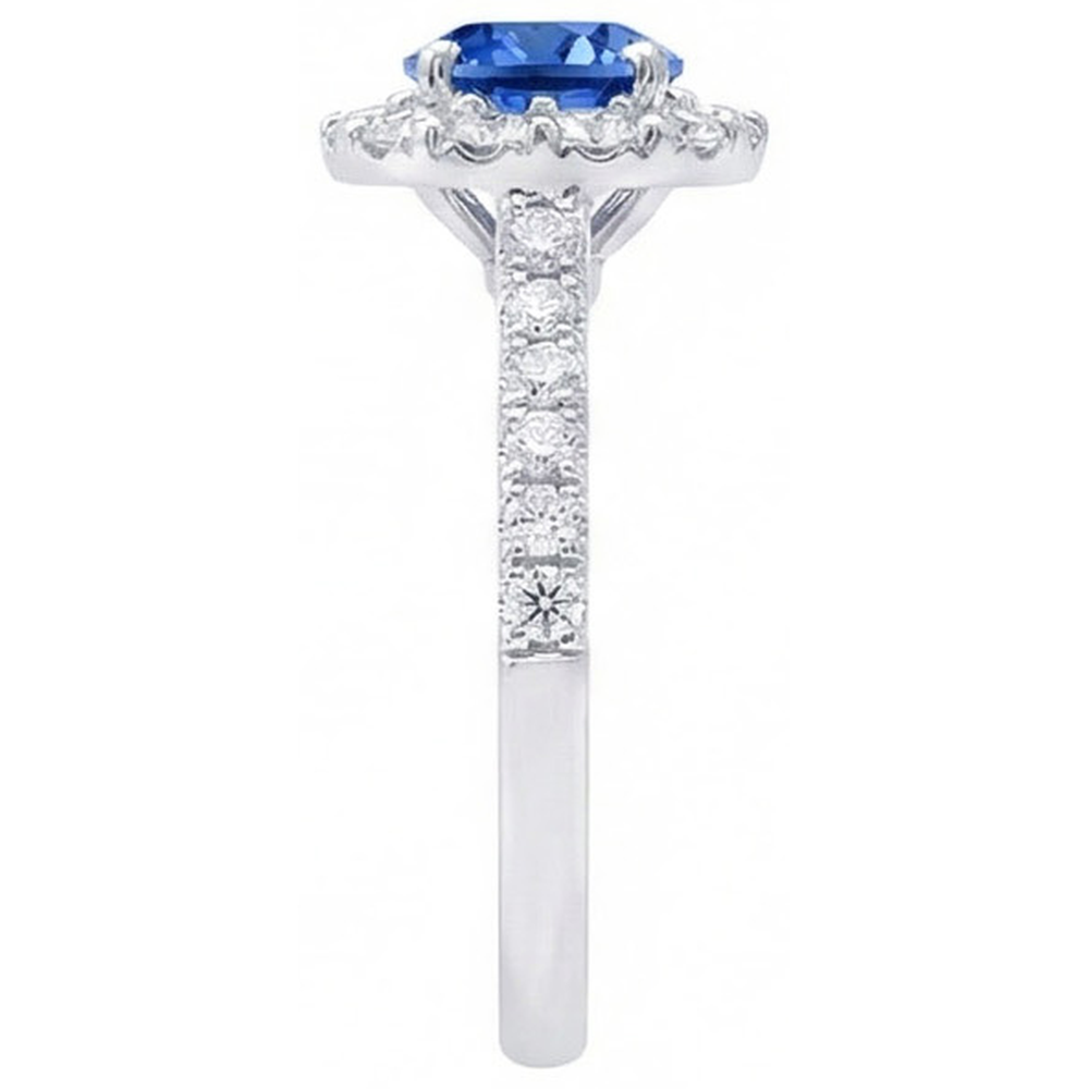 Round Cut Sri Lanka Sapphire Natural Earth Mined Diamond Ring Gold 14K 1.50 Carats