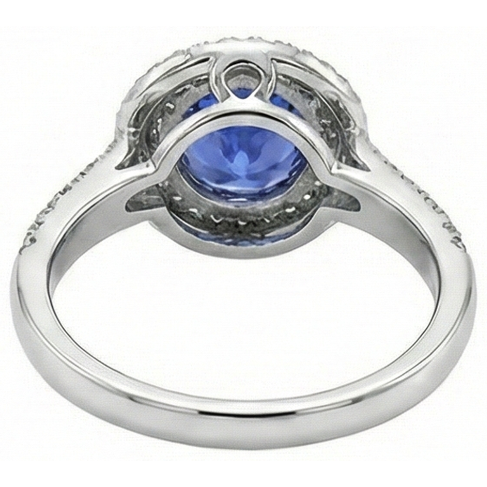 Round Genuine Tanzanite Natural Earth Mined Diamonds Split Fancy Ring 2.65 Carats