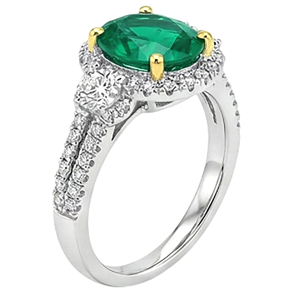 Natural Real ( Not Lab Grown ) Round Green Emerald GIA Engagement Ring Set